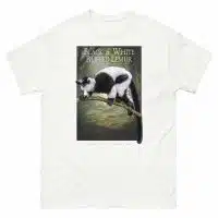 Fine art illustration of a Black & White Ruffed Lemur printed on a high-quality 100% unisex cotton t-shirt.