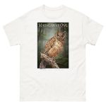 Fine art illustration of a Madagascar Owl printed on a high-quality 100% unisex cotton t-shirt.