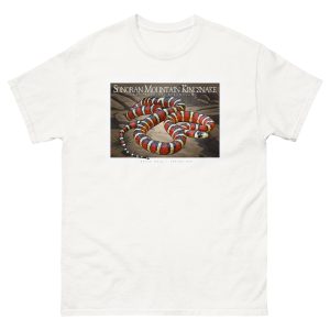 Fine art illustration of a Sonoran Mountain Kingsnake printed on a high-quality 100% unisex cotton t-shirt.