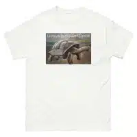 Fine art illustration of a Chatham Island Giant Tortoise printed on a high-quality 100% unisex cotton t-shirt.