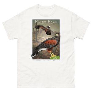 Fine art illustration of a Harris's Hawk printed on a high-quality 100% unisex cotton t-shirt.
