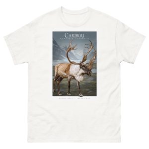 Fine art illustration of a Caribou printed on a high-quality 100% unisex cotton t-shirt.