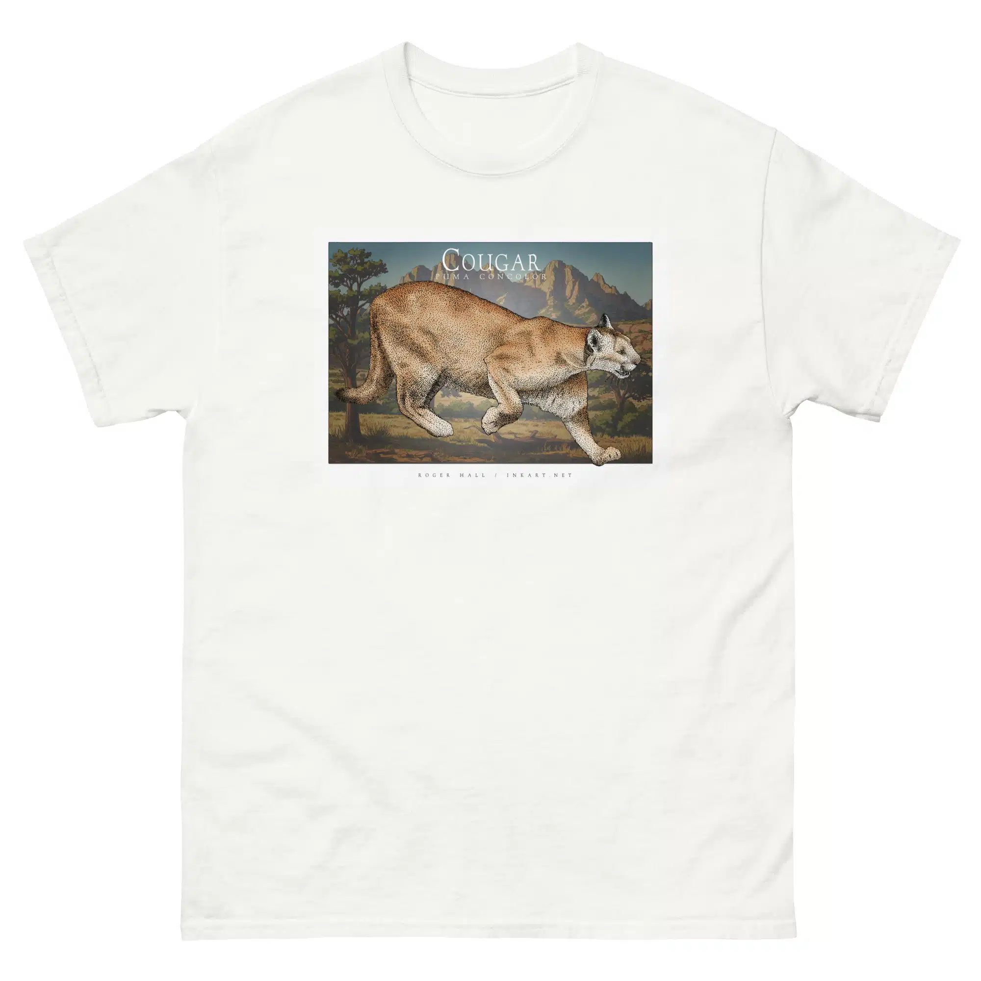 Cougar or Mountain Lion unisex-classic-tee Fine art illustration of a Cougar or Mountain Lion printed on a high-quality 100% unisex cotton t-shirt.