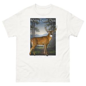 Fine art illustration of a White-Tailed Deer printed on a high-quality 100% unisex cotton t-shirt.