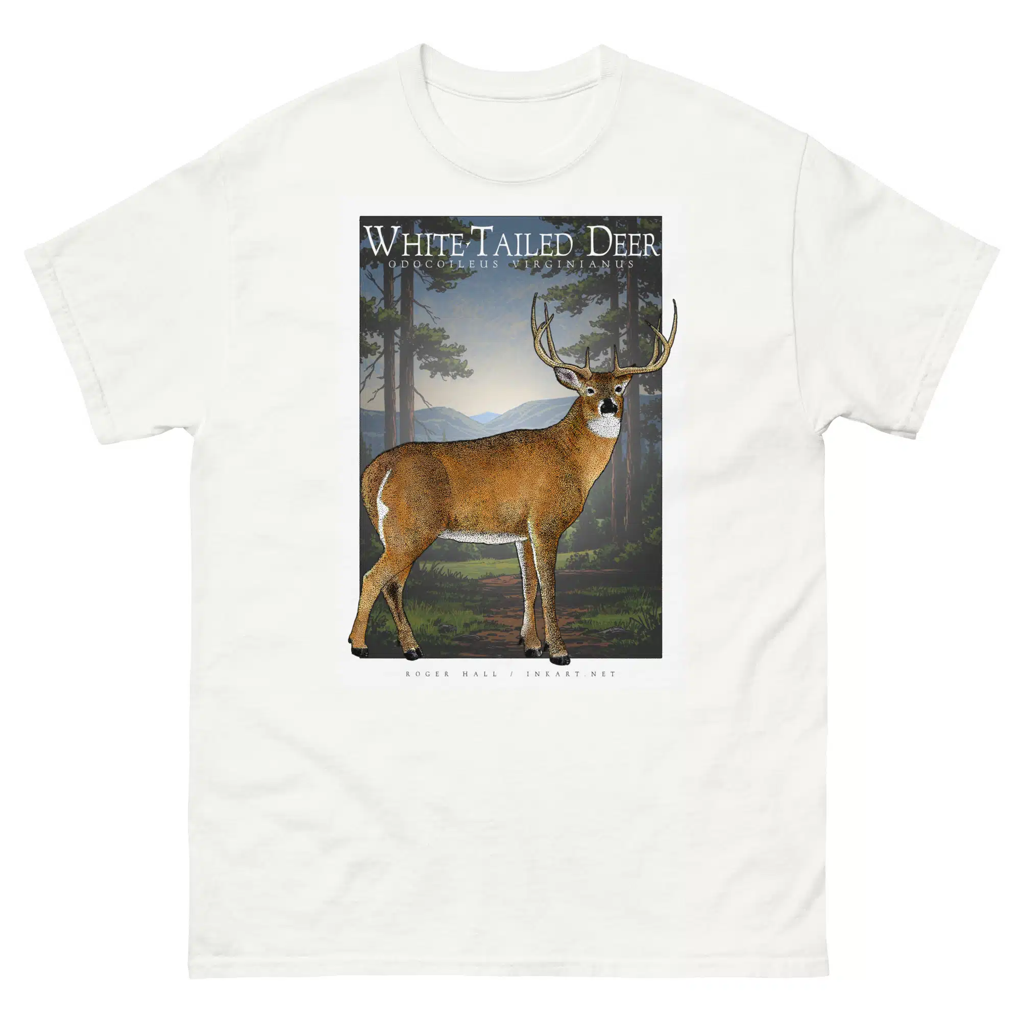 White-Tailed Deer unisex-classic-tee-white Fine art illustration of a White-Tailed Deer printed on a high-quality 100% unisex cotton t-shirt.