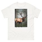 Fine art illustration of a Roosevelt Elk printed on a high-quality 100% unisex cotton t-shirt.