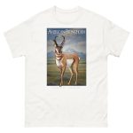 Fine art illustration of an American Pronghorn printed on a high-quality 100% unisex cotton t-shirt.