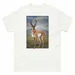 Fine art illustration of an American Pronghorn printed on a high-quality 100% unisex cotton t-shirt.