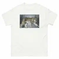 Fine art illustration of a Canadian Lynx printed on a high-quality 100% unisex cotton t-shirt.