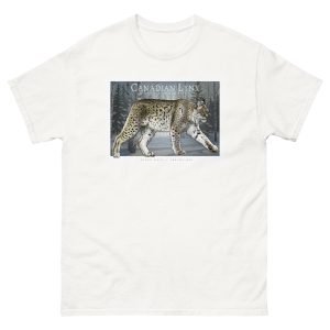 Fine art illustration of a Canadian Lynx printed on a high-quality 100% unisex cotton t-shirt.