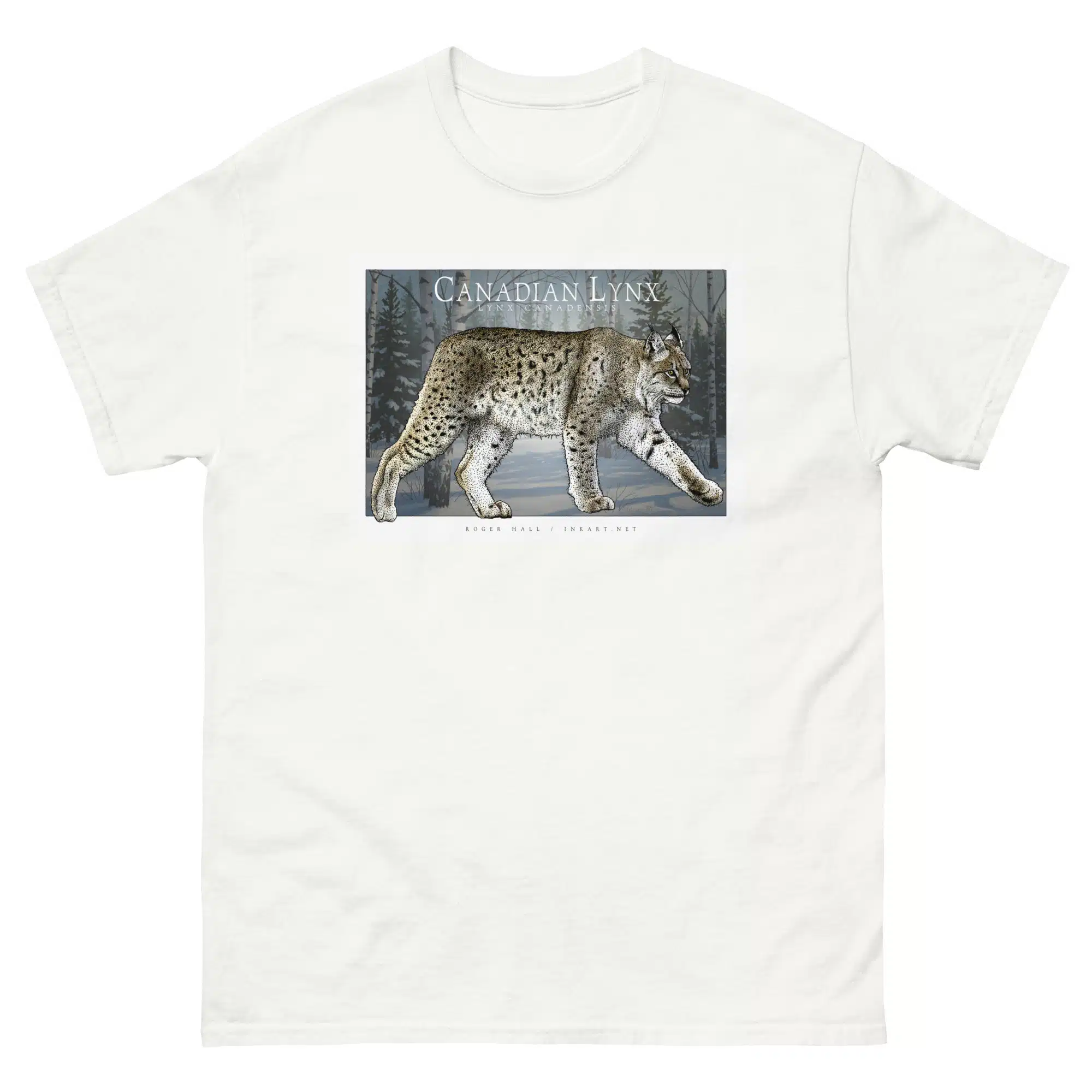 Canadian Lynx unisex-classic-tee-white Fine art illustration of a Canadian Lynx printed on a high-quality 100% unisex cotton t-shirt.