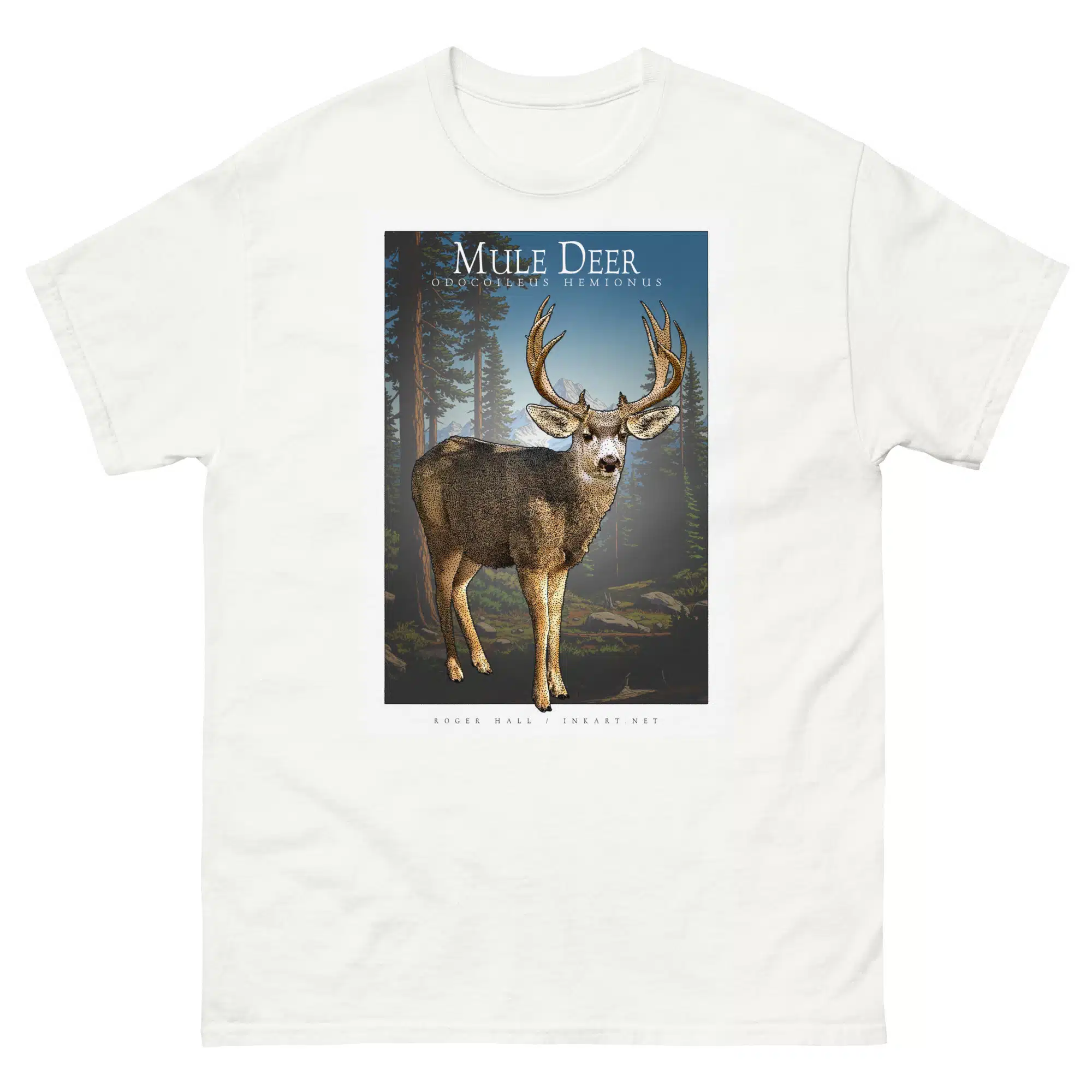 Mule Deer unisex-classic-tee-white Fine art illustration of a Mule Deer printed on a high-quality 100% unisex cotton t-shirt.