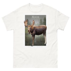 Fine art illustration of a Moose or Elk printed on a high-quality 100% unisex cotton t-shirt.