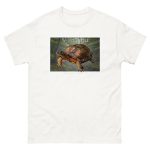 Fine art illustration of a Wood Turtle printed on a high-quality 100% unisex cotton t-shirt.