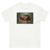Fine art illustration of a Wood Turtle printed on a high-quality 100% unisex cotton t-shirt.