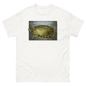 Fine art illustration of a Red-Eared Slider printed on a high-quality 100% unisex cotton t-shirt.
