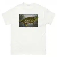 Fine art illustration of a Western Painted Turtle printed on a high-quality 100% unisex cotton t-shirt.