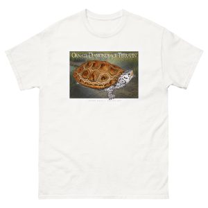 Fine art illustration of an Ornate Diamondback Terrapin printed on a high-quality 100% unisex cotton t-shirt.