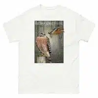 Fine art illustration of a Red-Shouldered Hawk printed on a high-quality 100% unisex cotton t-shirt.