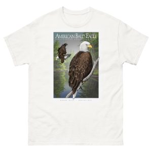 Fine art illustration of an American Bald Eagle printed on a high-quality 100% unisex cotton t-shirt.
