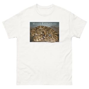Fine art illustration of a Mojave Rattlesnake printed on a high-quality 100% unisex cotton t-shirt.