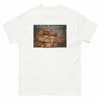 Fine art illustration of an Eastern Copperhead printed on a high-quality 100% unisex cotton t-shirt.
