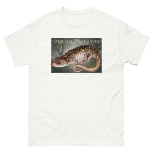Fine art illustration of an Arboreal Salamander printed on a high-quality 100% unisex cotton t-shirt.