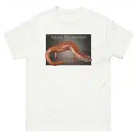 Fine art illustration of a Spring Salamander printed on a high-quality 100% unisex cotton t-shirt.