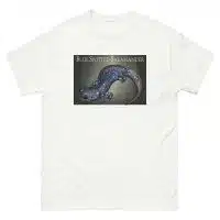 Fine art illustration of a Blue-Spotted Salamander printed on a high-quality 100% unisex cotton t-shirt.
