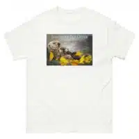 Fine art illustration of a Southern Sea Otter and young printed on a high-quality 100% unisex cotton t-shirt.