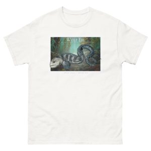 Fine art illustration of a Wolf Eel printed on a high-quality 100% unisex cotton t-shirt.