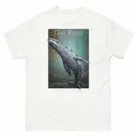 Fine art illustration of a Gray Whale printed on a high-quality 100% unisex cotton t-shirt.