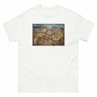 Fine art illustration of an African Spurred Tortoise printed on a high-quality 100% unisex cotton t-shirt.