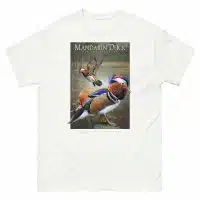 Fine art illustration of a Mandarin Duck printed on a high-quality 100% unisex cotton t-shirt.