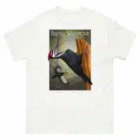 Fine art illustration of a Pileated Woodpecker printed on a high-quality 100% unisex cotton t-shirt.