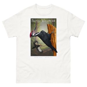 Fine art illustration of a Pileated Woodpecker printed on a high-quality 100% unisex cotton t-shirt.